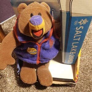 Vintage Official Salt Lake City 2002 Olympic Mascot Coal Plush Bear Bendable NE